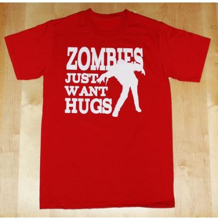 T-Shirt - Zombies Want Hugs - Röd